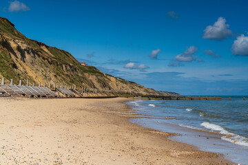 Fototapeta na wymiar View of the cliffs on the beach in Trimmingham North Norfolk, UK