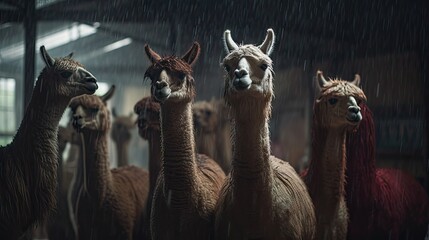 Illustration of llamas with their flocks in the forest