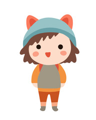 Vector isolated illustration of a little girl in a hat with ears.
