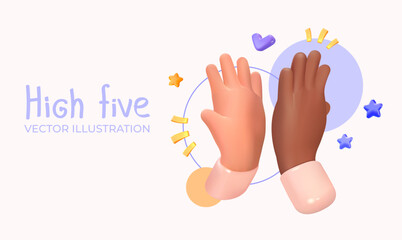 High five, clap your hands. Greetings. Multiethnic friendship. Celebration of victory, deal or success.Vector illustration	