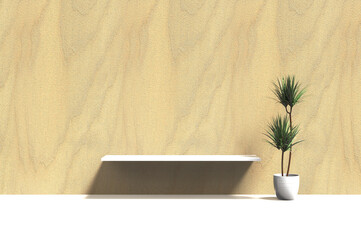 modern display shelve or bench glossy white with abstract sandstone texture background and drop shadow - 3D CAD rendering no AI/KI