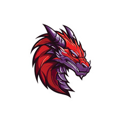 Angry red dragon head, dragon mascot logo vector illustration isolated on background, Chinese mythology creature character mascot, E-sports gaming team emblem or t-shirt print design