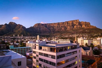 Foto auf Acrylglas Tafelberg Aerial view of Cape Town city centre at sunset in Western Cape, South Africa