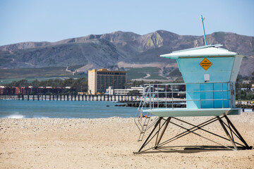 Afternoon sun shines on a public coast guard stand at Ventura Beach in downtown Ventura,...
