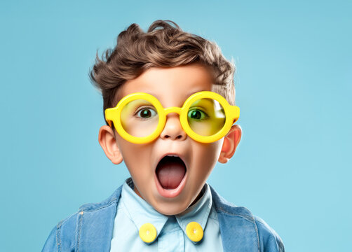 Cute little boy with open mouth expressing amazement or surprise