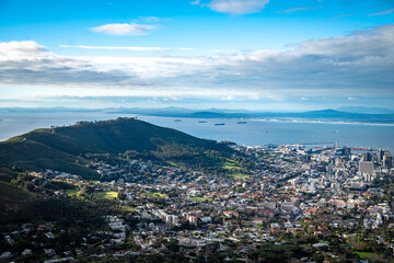 Naklejka premium View of Cape Town from Kloof Corner hike at sunset in Cape Town, western Cape, South Africa