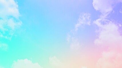 Bright pastel rainbow gradations of green, pink, blue, purple and gently orange. a subtle blend on the atmospheric background of the beautiful natural sky with softly faded white clouds.