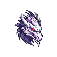 Purple dragon head mascot logo, vector illustration isolated on background, T-shirt print design template or E-Sports team logo