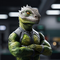 Fototapeta premium Gym-Ready Lizard, Fit humanoid reptile working out in style