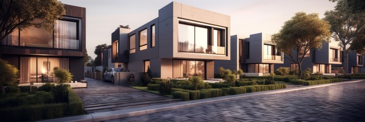 3D Modern modular private townhouses residential minimalist generative ai