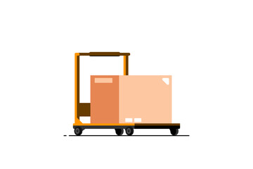 Trolley with paper box on isolated background, Vector illustration.