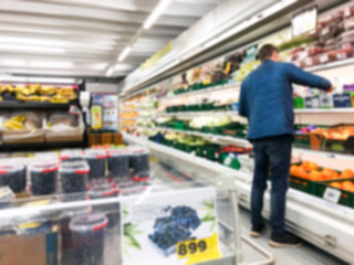 blurred shopping background with supermarket interior
