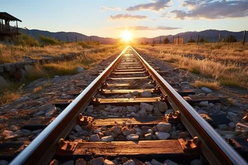 Foto op Plexiglas skyline of railroad tracks at sunset outdoors © 昊 周