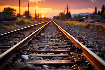 skyline of railroad tracks at sunset outdoors