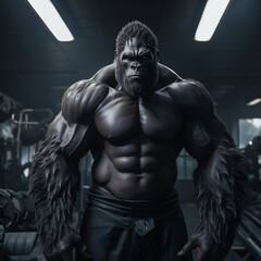 Fototapeta na wymiar Strong and Sculpted, Powerfully Fit Gorilla at the Gym
