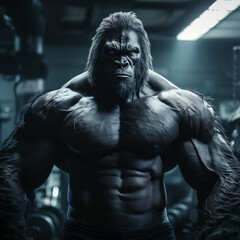 Fototapeta na wymiar Powerful Gorilla Muscling Up in the Gym