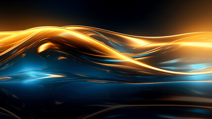 Waves of gold and blue color mixed with black background.