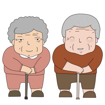 Drawing of a kind-hearted grandfather and grandmother on a white background.
