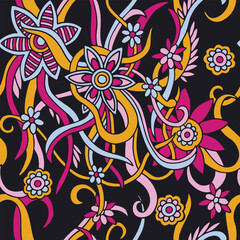 Flowers doodle pattern (vector pattern).Can be printed on any material: package, merch, fabric, home.