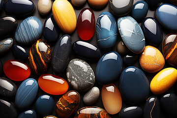 Pile of colored pebbles on a black background