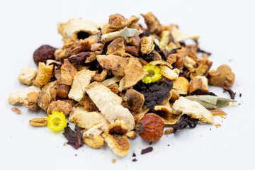 Winter tea grains. Pile of fresh winter tea isolated on white background. herbal medicine. close up