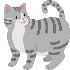 Fototapeta na wymiar Simple and adorable illustration of happy grey tabby cat talking flat colored