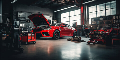 car in auto repair shop.   - Powered by Adobe