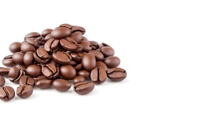 Dark Coffee Beans on White Background with Empty Copy Space. Isolated Dark Coffee Beans on White Background with Empty Space.