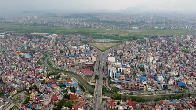Aerial view of Kathmandu city. This footage was captured on July 18th, 2023. Kathmandu city. Kathmandu City is a beautiful city in Nepal.