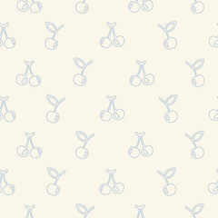 Vector seamless pattern with blue cherry berries. Perfect for card, textile, tags, invitation, printing, wrapping.