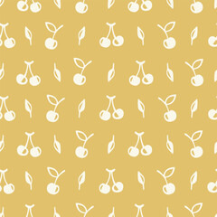 Vector seamless pattern with cherry berries. Perfect for card, fabric, tags, invitation, printing, wrapping.