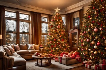 Fototapeta na wymiar christmas tree with presents, christmas tree with christmas decorations, 