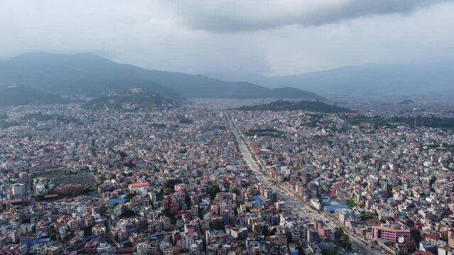Aerial view of Kathmandu city. This footage was captured on July 18th, 2023. Kathmandu city. Kathmandu City is a beautiful city in Nepal.  Kathmandu City also called a historical city 
