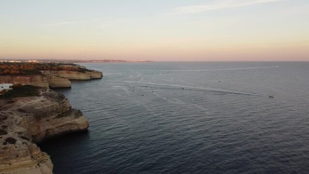 Ocean and Shore Aerial Landscape Majestic Scenery in Portugal. Sphere 180 Degree Left Turn View.