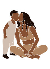 Abstract mother holding a baby illustration. Vector illustration.