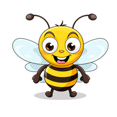 Cute bee cartoon character flying illustration. Cute flying bee comic mascot isolated on white background. Insects, nature concept