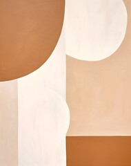 Minimalistic earth tones, light brown, beige and white abstract organic geometrical shapes acrylic painting design, wall art, print, artwork