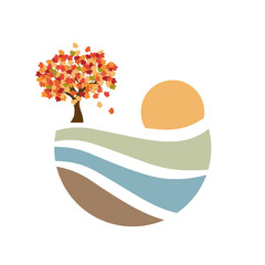 fall landscape, colorful autuman leaf tree svg logo