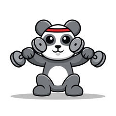 Cute Panda Lifting Weights Vector Cartoon Illustration. Isolated Cute Animal Mascot.