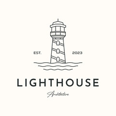 lighthouse tower line art logo vector minimalist illustration design, lighthouse flashlight symbol design
