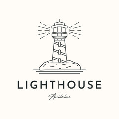 lighthouse security tower line art logo vector minimalist illustration design, lighthouse safe navigation logo design