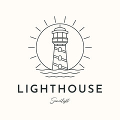 lighthouse signal tower line art logo vector minimalist illustration design, lighthouse marine navigation symbol design