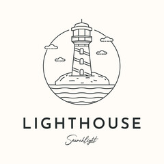 lighthouse nature tower line art logo vector minimalist illustration design, lighthouse security light logo design