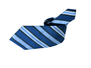 Rolled up men's striped tie isolated on white background.