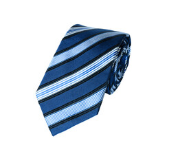 Rolled up men's striped necktie isolated on white background.