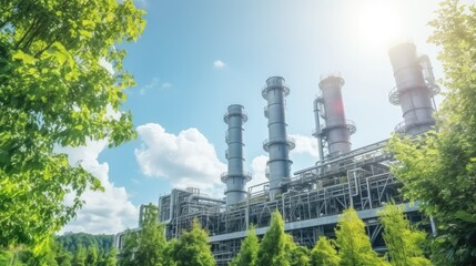 Modern power plant with tree, Green industry eco power for sustainable energy saving environmental.