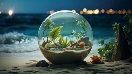 Terrarium with marine vegetation inside, summer, ocean,   nature, water