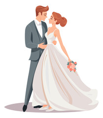 bride and groom on white