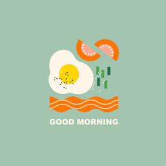 Good morning breakfast egg and bacon. Fried egg. Abstract flat vector illustration. 