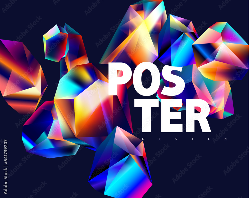 Poster abstract colorful background of gradient vector crystals.